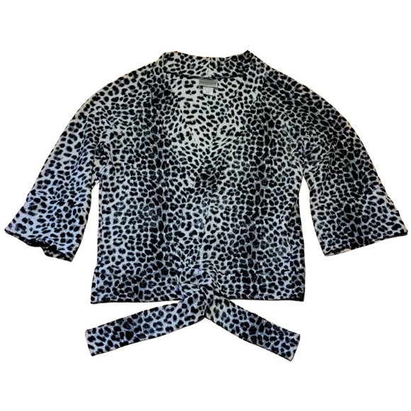 Vintage Chico's Women's Tie-Front Top Leopard-Print Black & White Size XS (EUC) - Picture 5 of 5